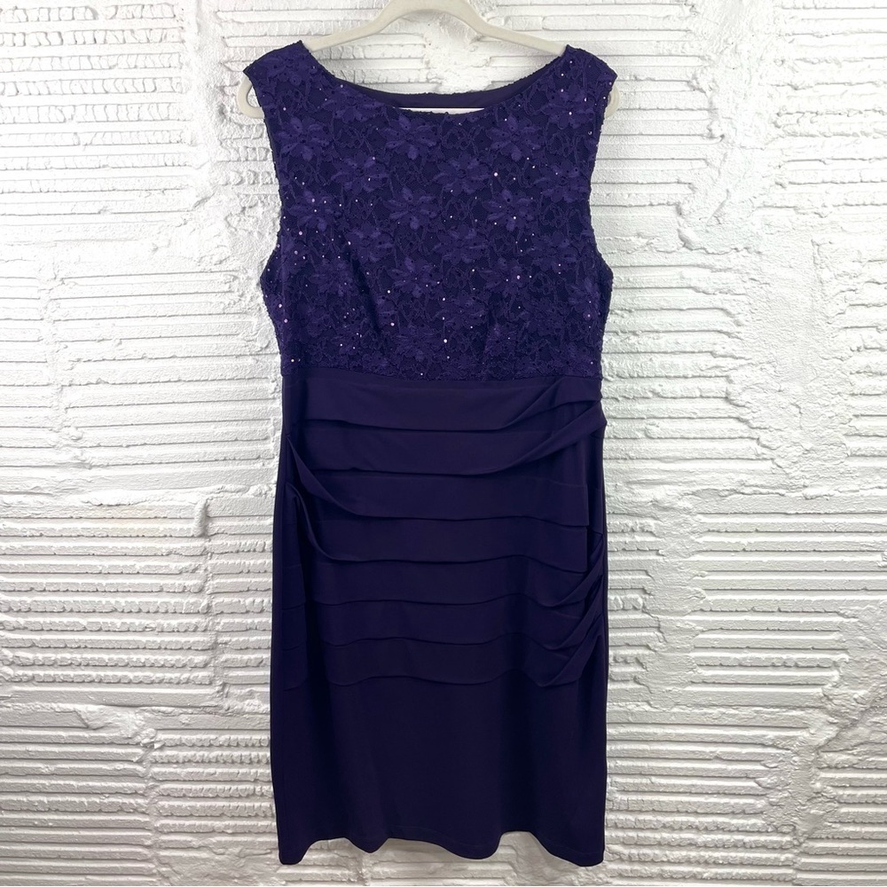 cb established 1962 Violet Sleeveless Sheath‎ Cocktail Dress Sequin Lace Size 16